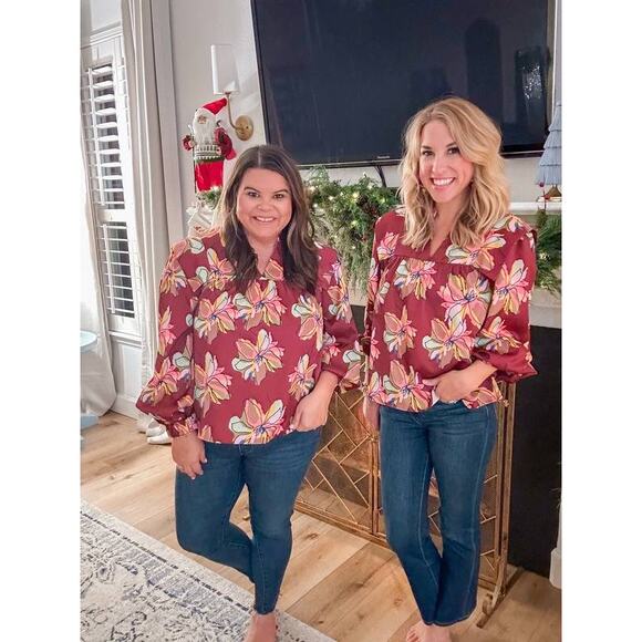 Crosby by Mollie Burch Gaines Top in Gallery Floral Red Medium M NEW NWT - Picture 2 of 5